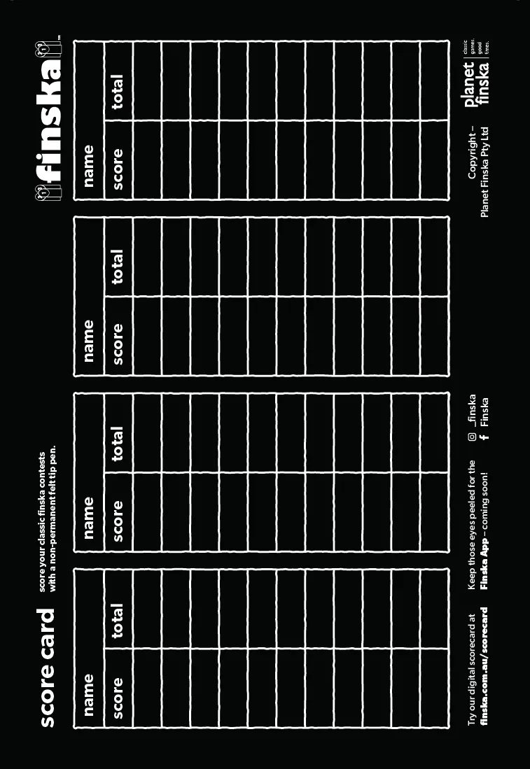 Finska Rules Scorecard Finska